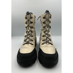 Michael Shannon Natacha Lace Up Faux Leather Cream Boots Womens Size 11